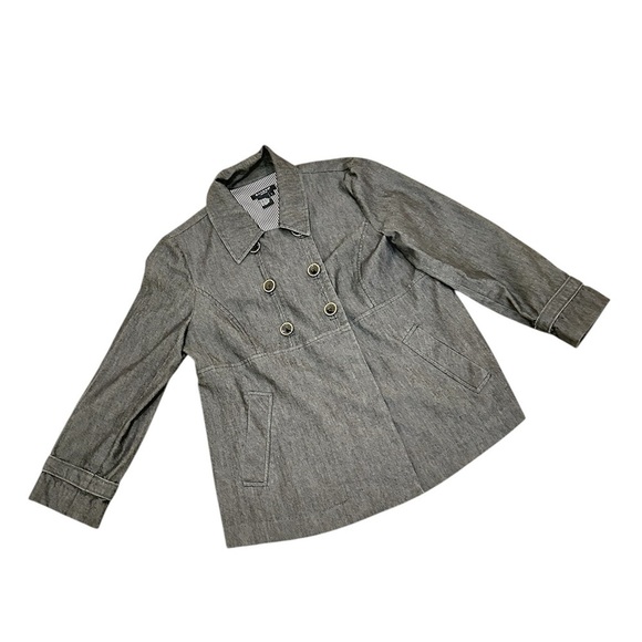 Sandro Gray Double-Breasted lightweight denim jean Jacket front pockets large - Picture 8 of 9